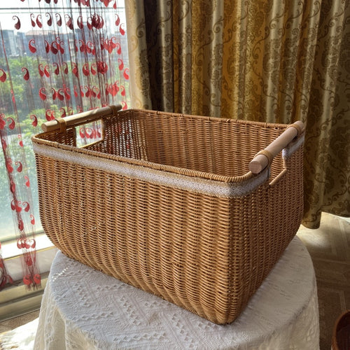 Handcrafted Woven Storage Basket with Wooden Handles Bowlift