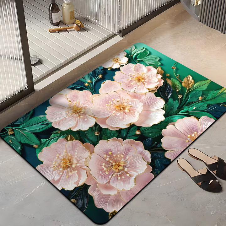 Floral-Themed Plush Bath Mat Bowlift