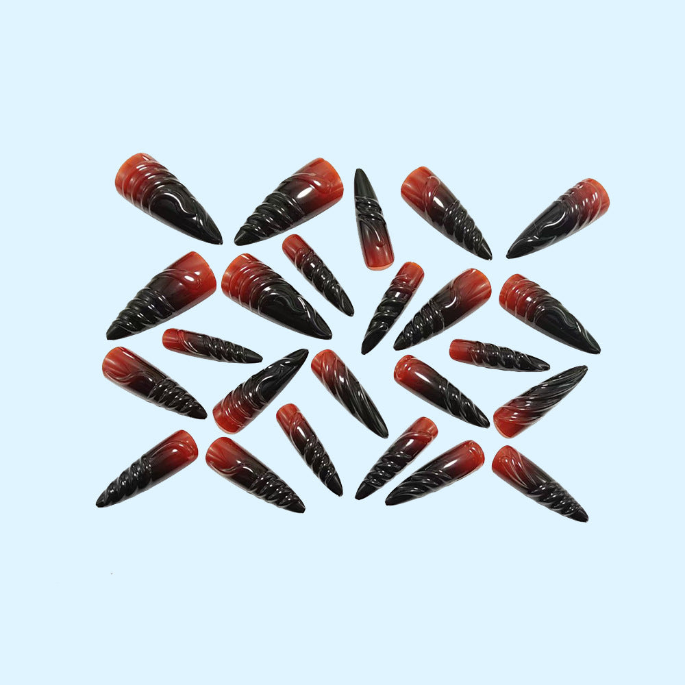 Acrylic Nail Set with Elegant Tips and Black-Red Gradient Color Bowlift