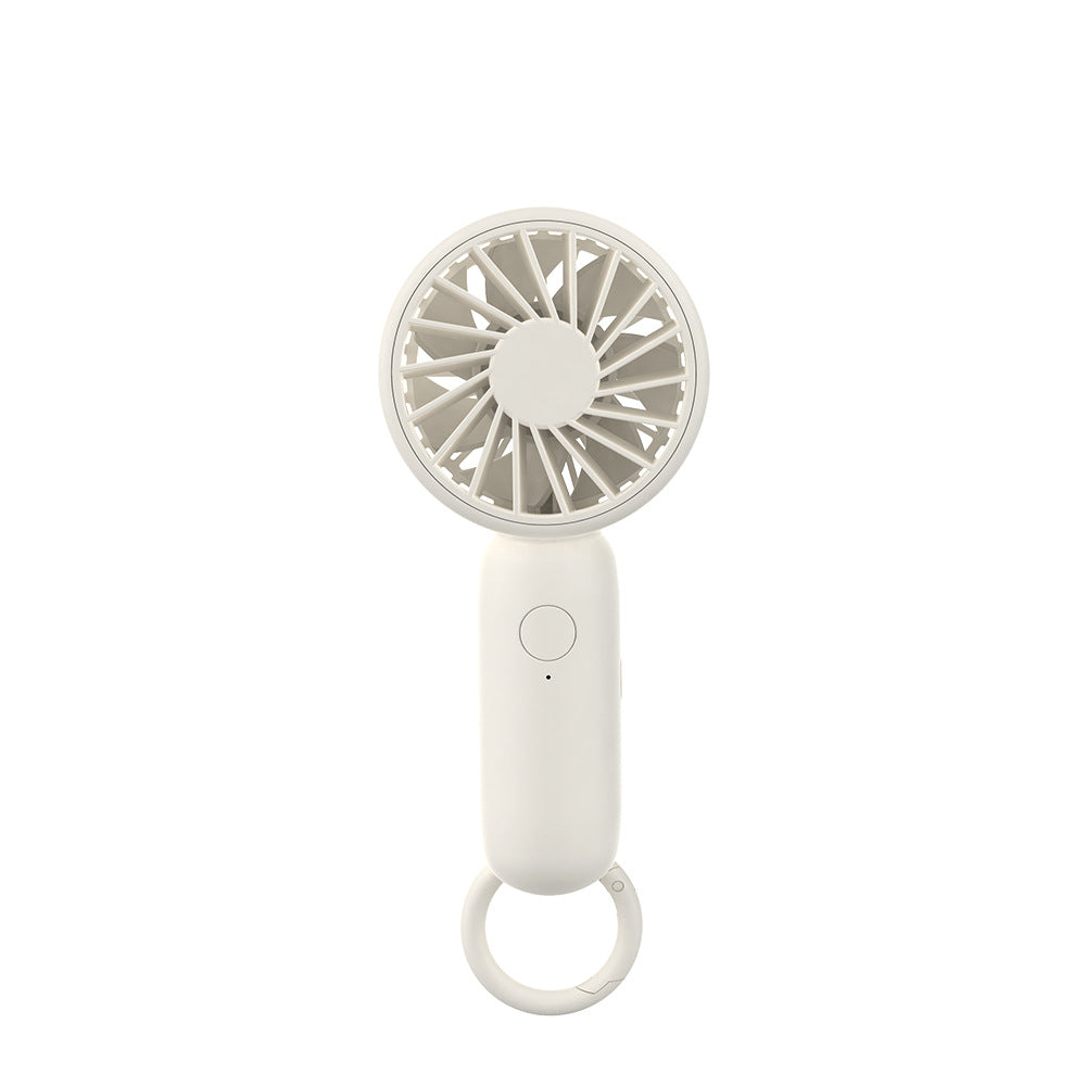 Cooling compact rechargeable handheld fan with carabiner loop and whisper-silent motor Bowlift