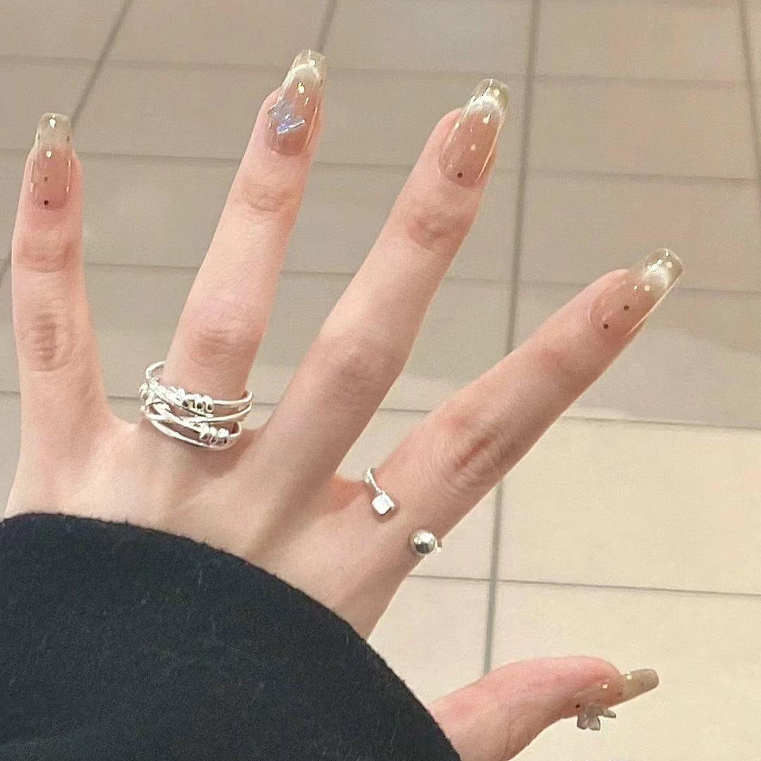 Premium Press-On Nail Set with Iridescent Accents Bowlift