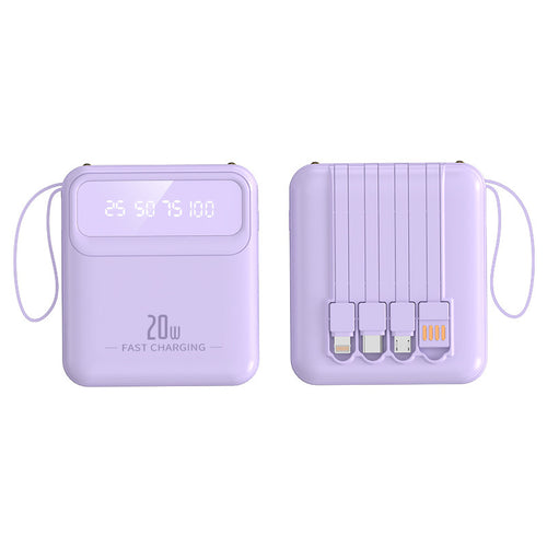 Portable power bank with integrated charging cables and digital capacity display Bowlift