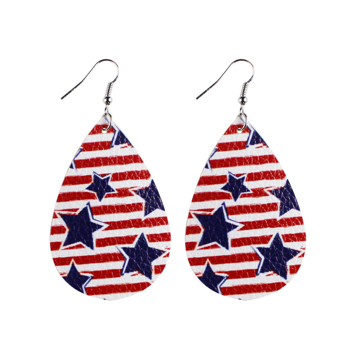 Women's nan teardrop-shaped faux leather earrings with star and stripe print Bowlift
