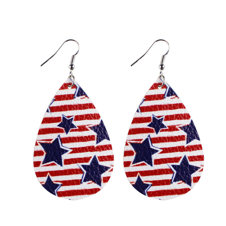 Women's nan teardrop-shaped faux leather earrings with star and stripe print Bowlift
