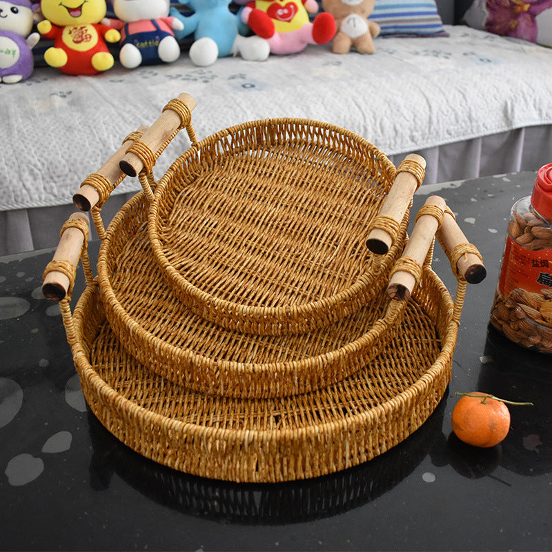Handcrafted Natural Woven Serving Tray Set Bowlift