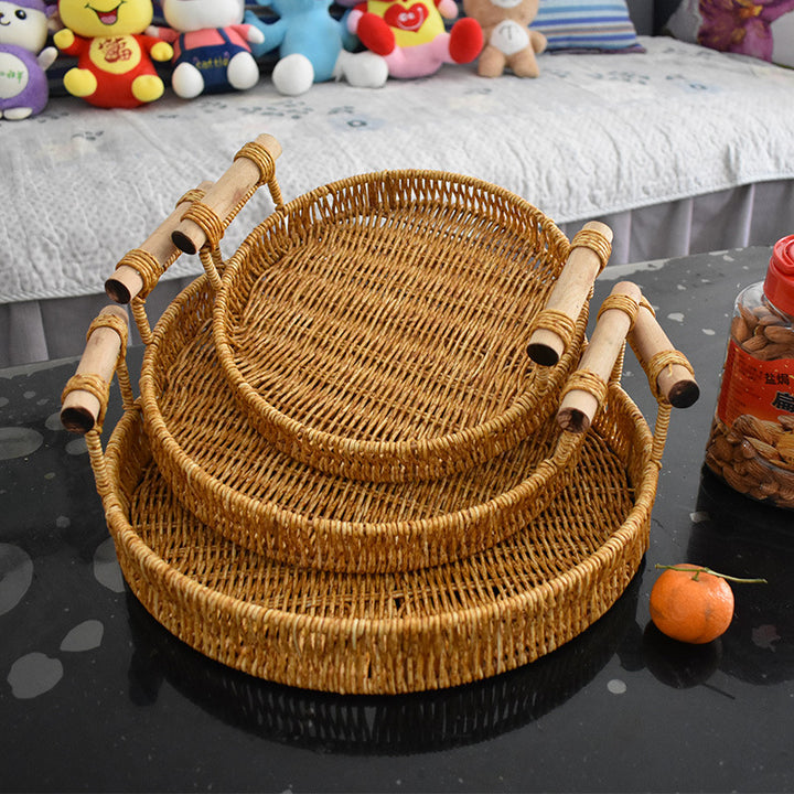 Handcrafted Natural Woven Serving Tray Set Bowlift
