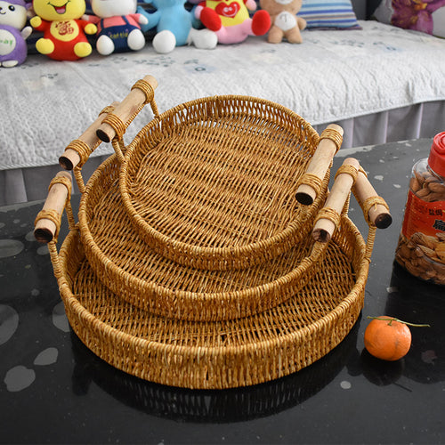 Handcrafted Natural Woven Serving Tray Set Bowlift