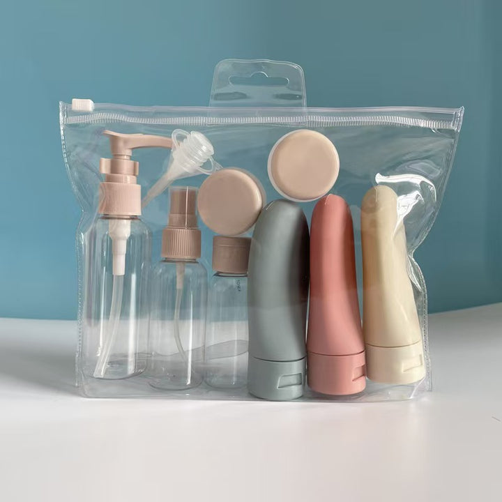 Travel Silicone Toiletry Bottle Set with Pump Spray Funnel and Clear Zip Bag Bowlift