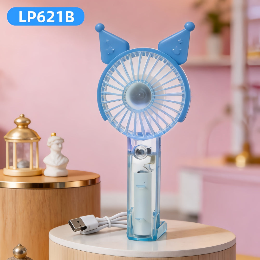 Women's Portable Handheld Fan with LED Lighting and Spray Function Bowlift