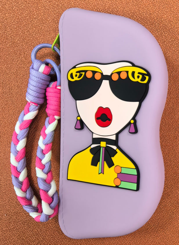 Molded silicone protective sunglasses case with paracord wrist strap and 3D floral eyewear applique Bowlift