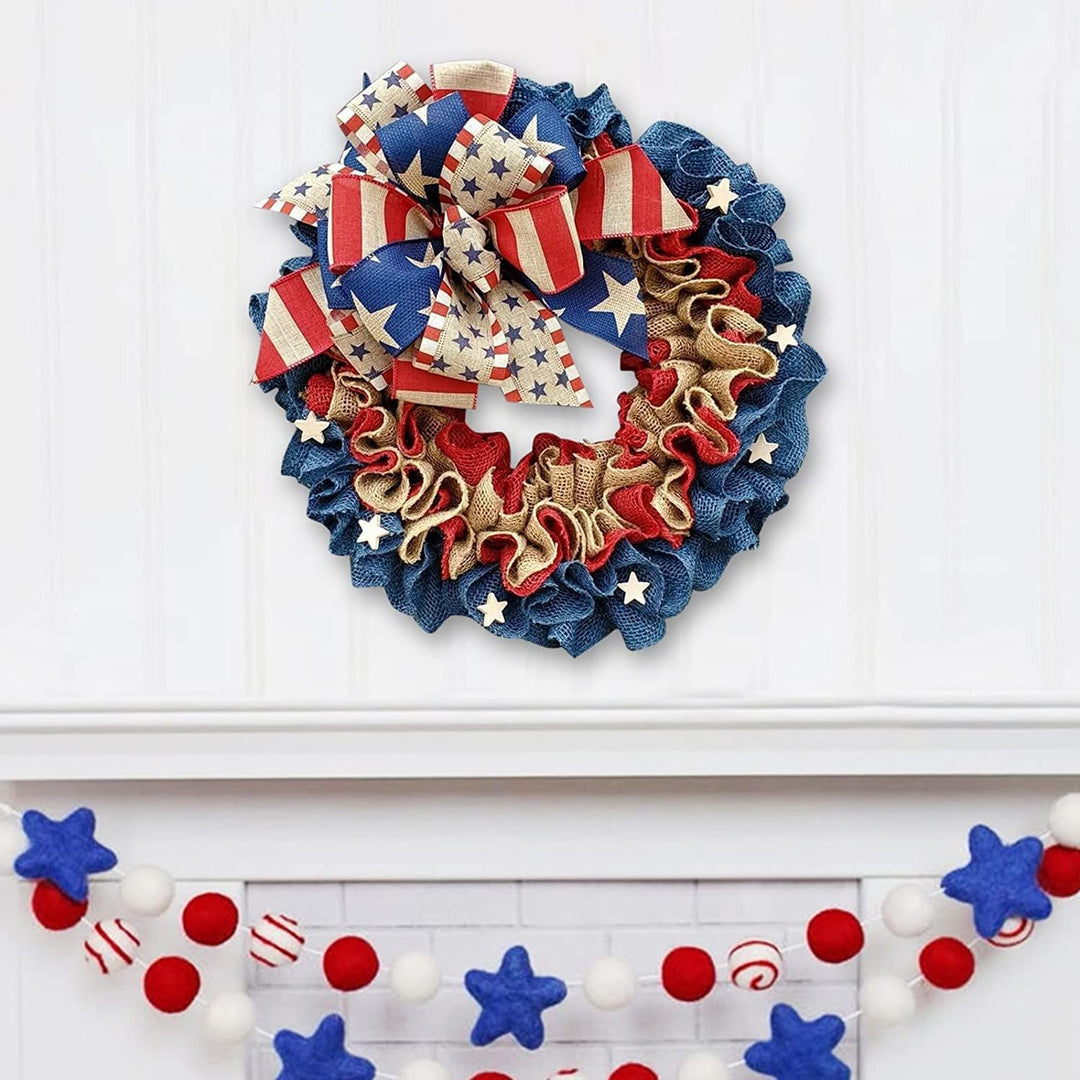 Unisex nan patriotic burlap wreath with layered ruffled Americana bow Bowlift