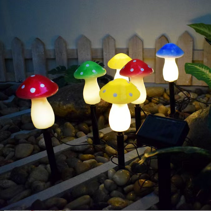 Whimsical Mushroom Pathway Stake String Lights With Ceramic-Style Caps And Warm LED Illumination Bowlift