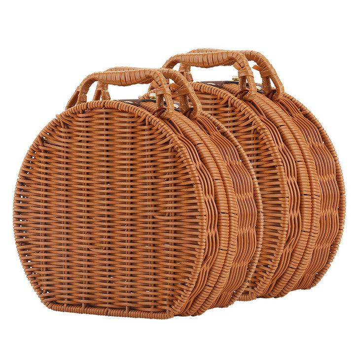 Women Round Wicker Handbag Bowlift