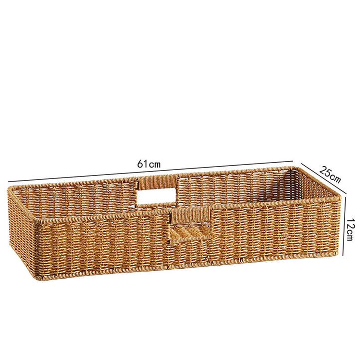 Large Handwoven Rectangular Storage Basket with Cutout Handles Bowlift