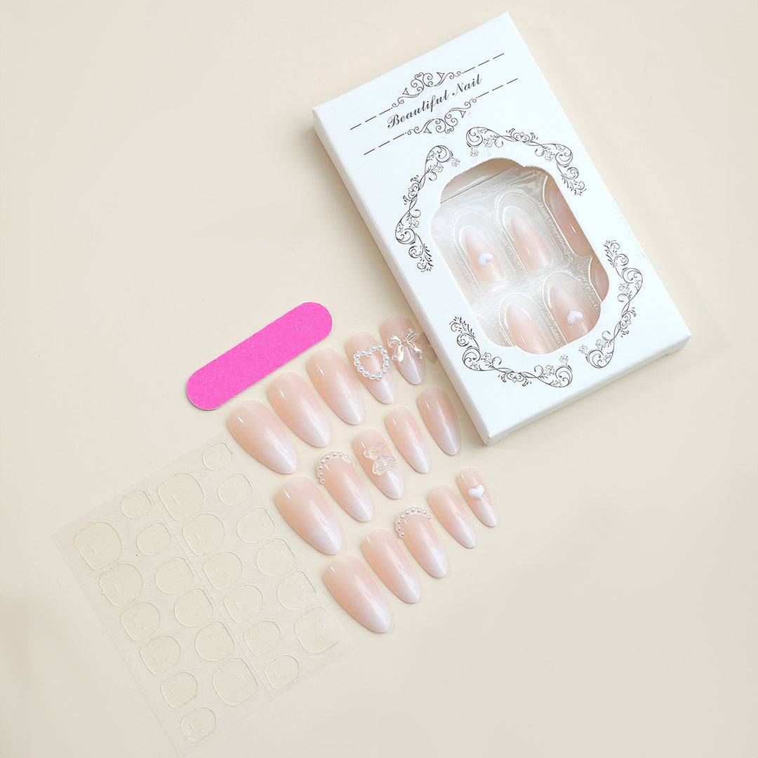 Elegant Press-On Nail Set with Decorative Floral Accents Bowlift