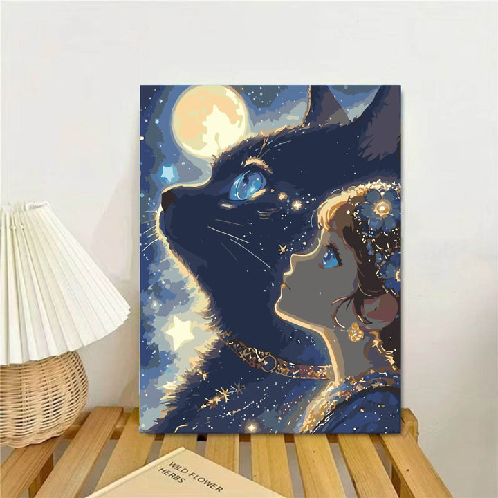 Whimsical Fantasy Cat and Girl Wall Art Bowlift