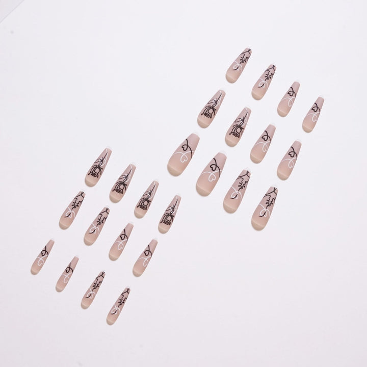 Artful nail extensions with creative line and heart design Bowlift