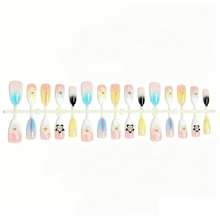 Artificial nail set with floral and glittering decorations Bowlift