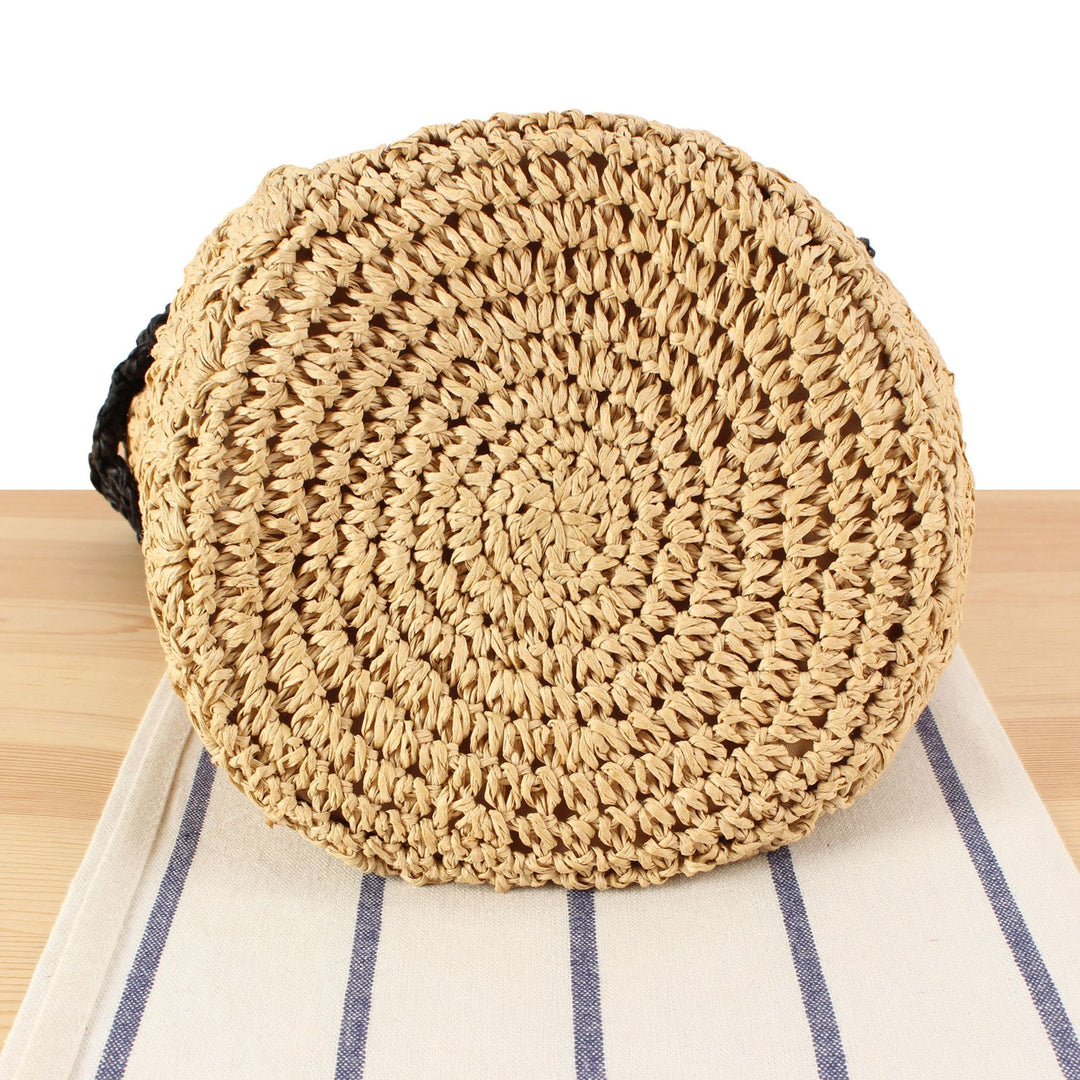 Handbag Made From Hand-Knotted Natural Material with Floral Appliqué Bowlift