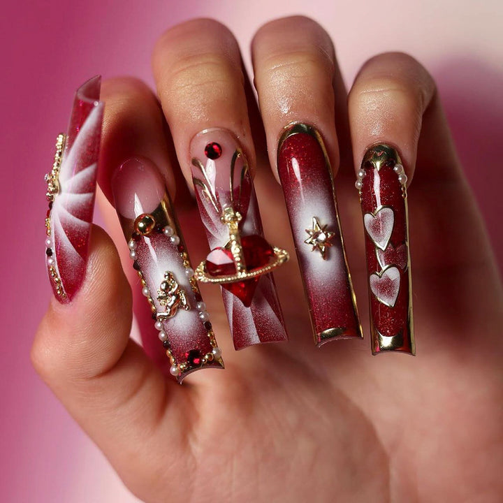 Artistic Nail Art with Glitter and Heart Designs Bowlift