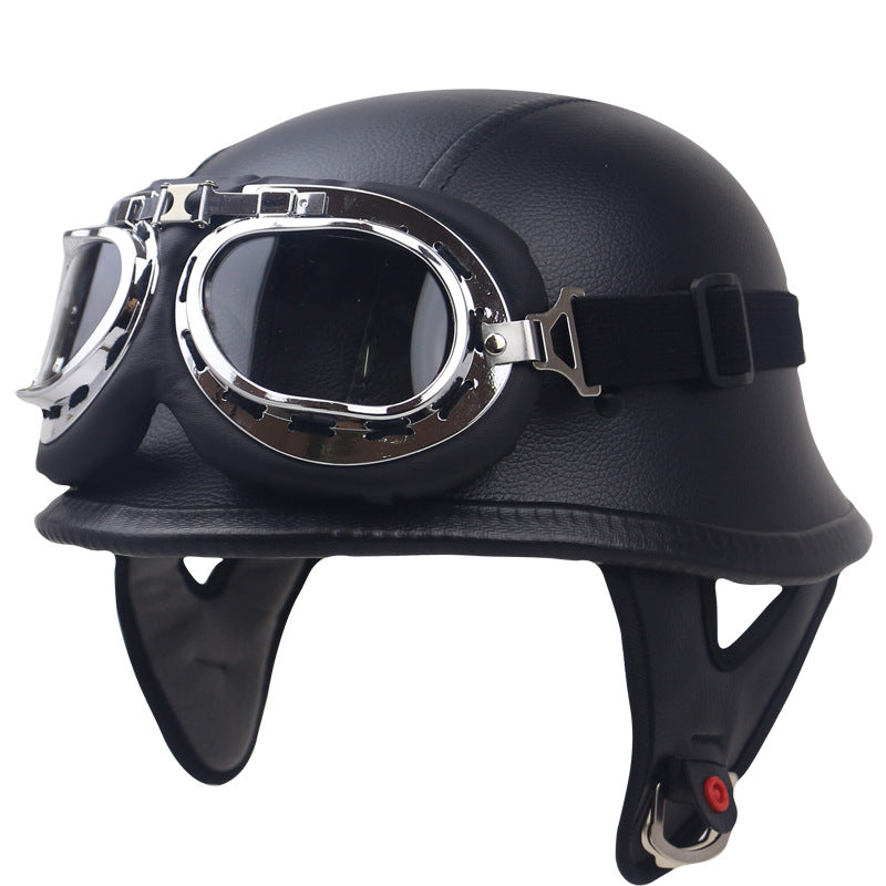 Vintage Carbon Fiber Motorcycle Helmet with Goggles Bowlift