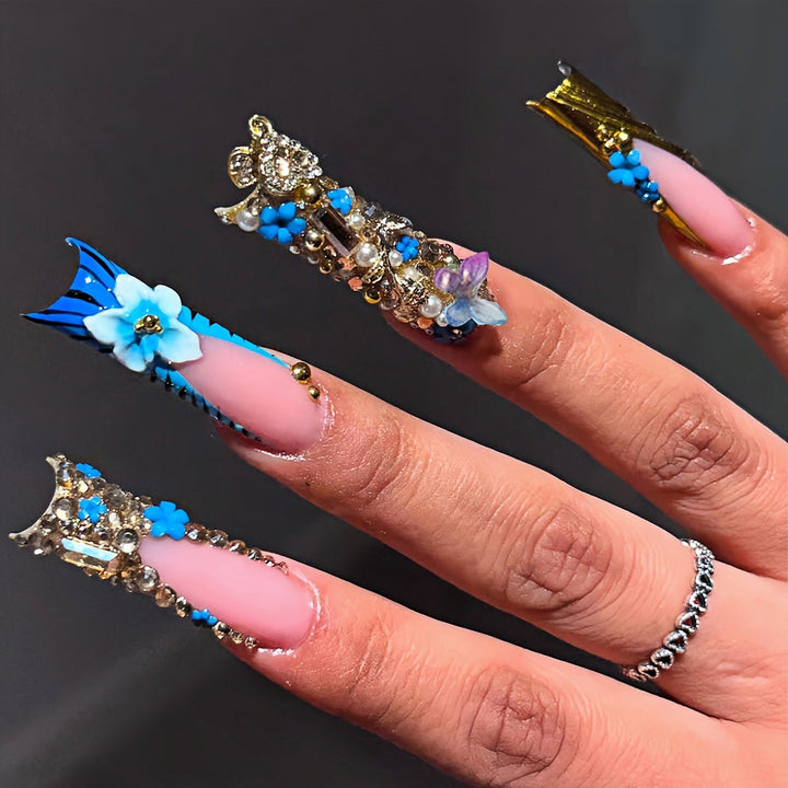 Artistic Floral Embellished Press-On Nail Extensions Bowlift