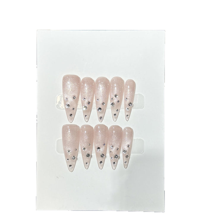 Elegant Rhinestone-Embellished Stiletto Press-On Nails Bowlift