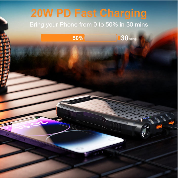 Solar-powered power bank with LED flashlight and sturdy housing Bowlift