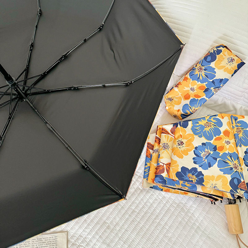 Women Folding Umbrella with Detailed Floral Design Bowlift