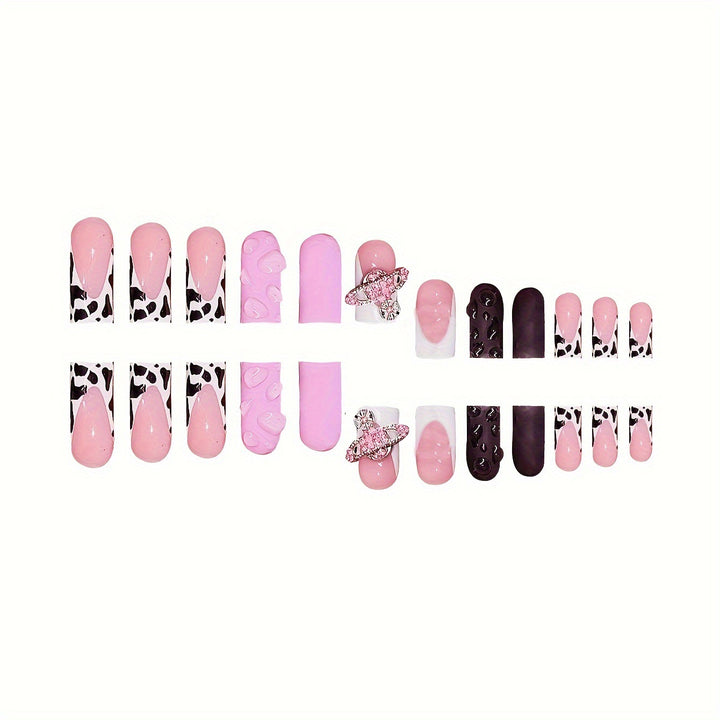 Decorative 3D Press-On Nail Art with Gemstone Accents Bowlift