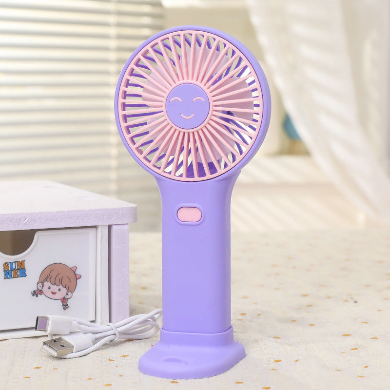 Ladies Portable Hand Fan with Cute Smiley Design Bowlift