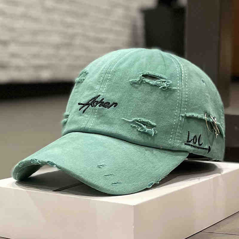 Unisex Distressed Denim Adjustable Cap Bowlift