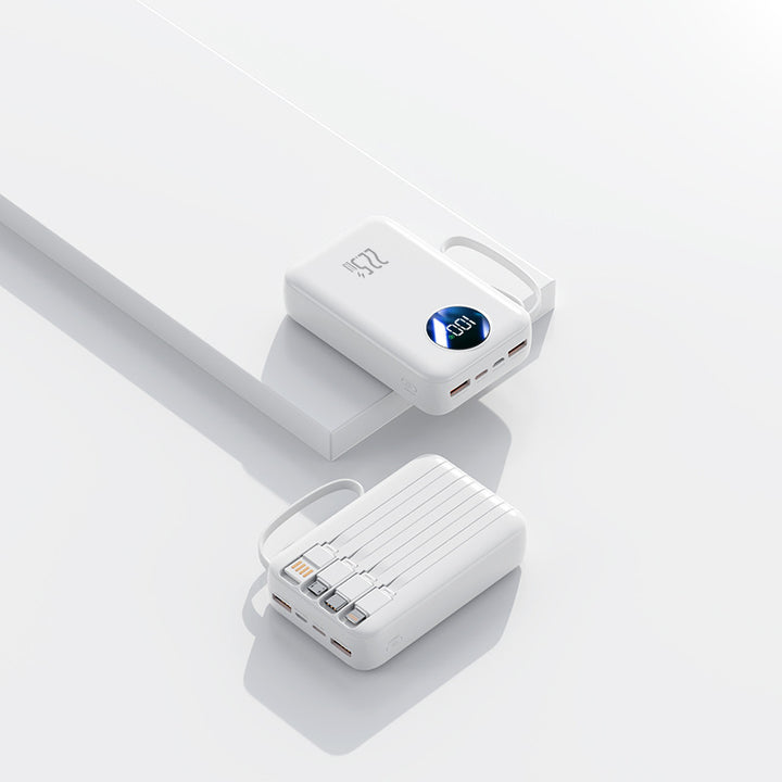 Portable power bank with integrated digital capacity display and flexible cable management Bowlift