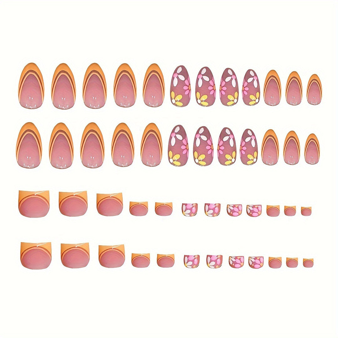 Decorative Floral Themed Press-On Nails Bowlift