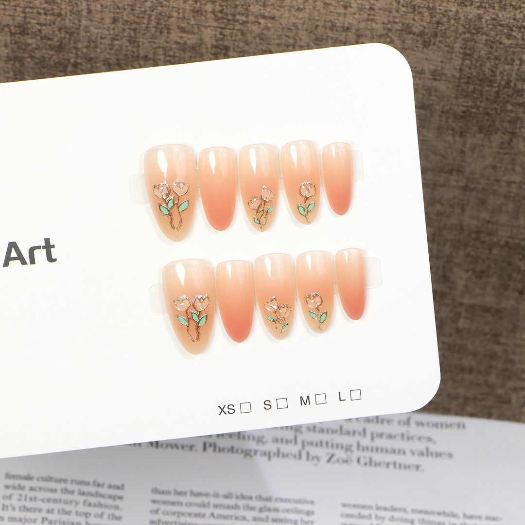 Artistic Floral Press-On Nails Set Bowlift
