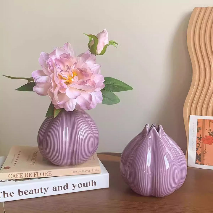 Decorative Ribbed Ceramic Art Vase