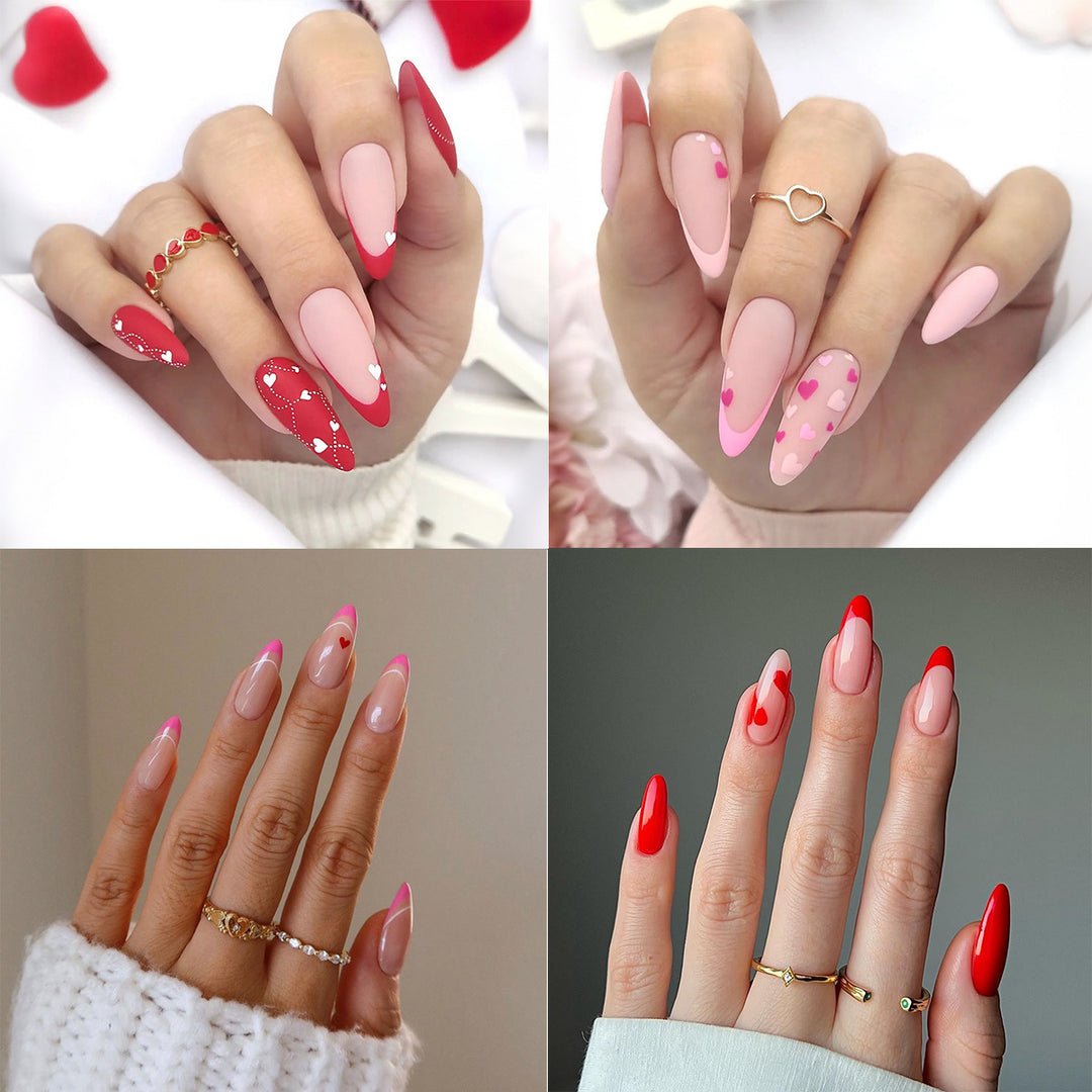 Artistic Press-On Nail Set with Heart and Classic Designs Bowlift