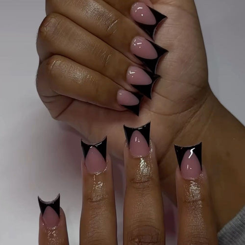 Stylish Stiletto Press-On Nails with Geometry Design Bowlift