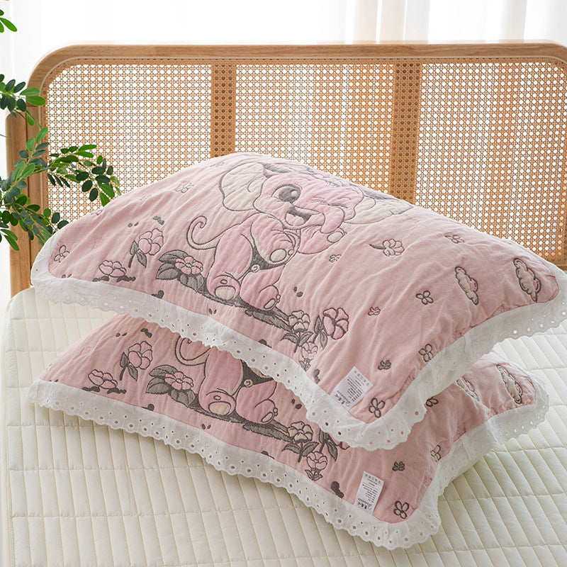 Women's pillow with charming elephant motif and delicate lace edge Bowlift