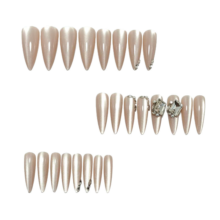 Artificial nails with elegant rhinestone decoration and glossy finish Bowlift