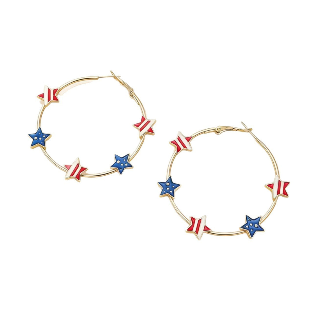 Ladies nan Creolen Hoop Earrings with enamelled star charms and snap closure Bowlift