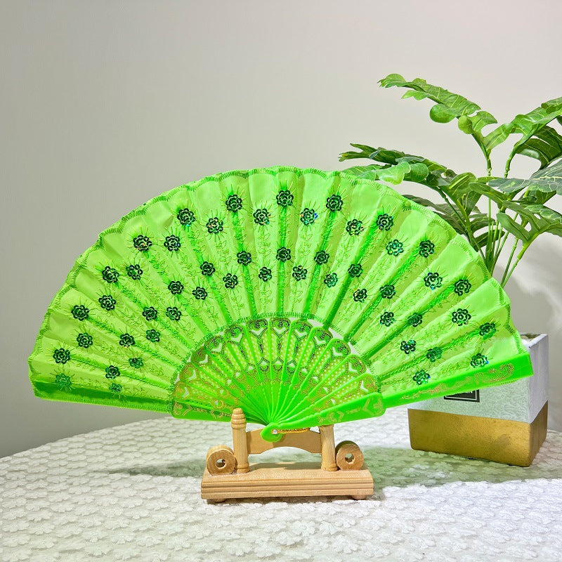 Women's folding fan with artistic decorations Bowlift