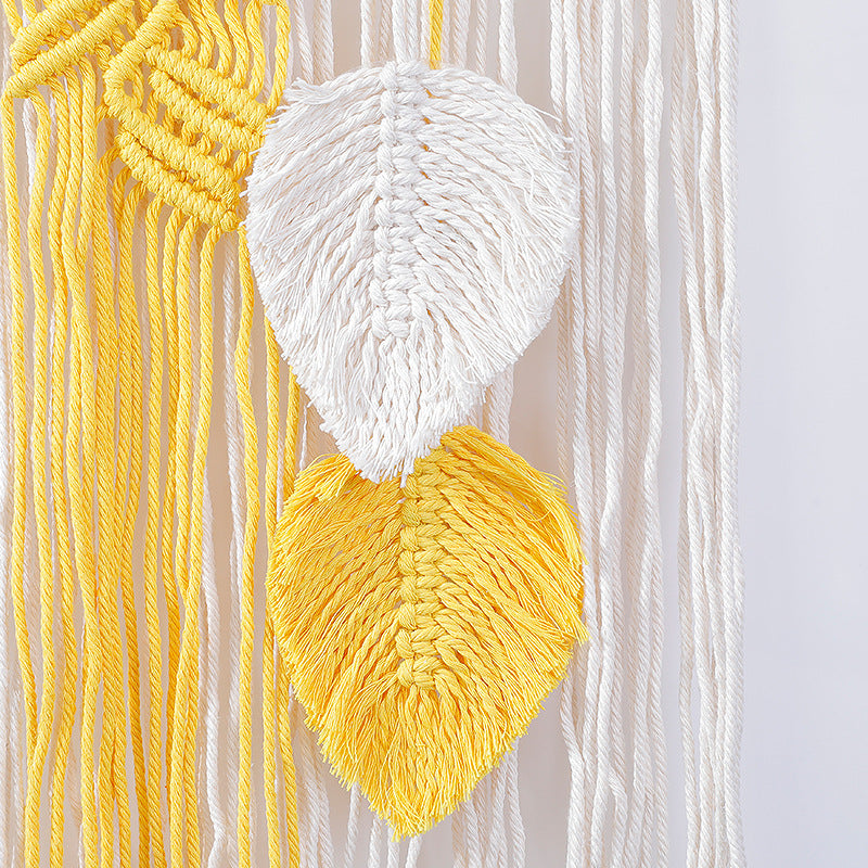 Macrame Wall Hanging with Modern Fringe and Stylish Leaf Elements Bowlift