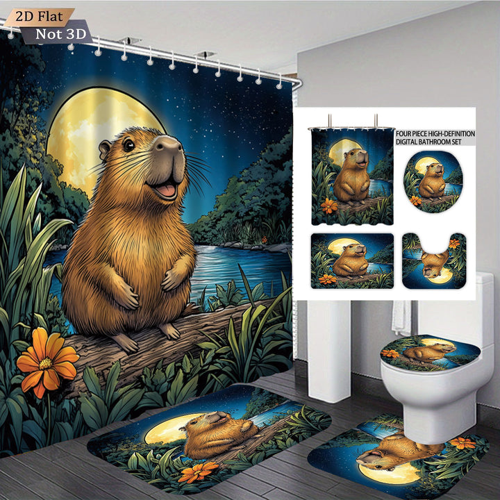 Cute Bear-Themed Four-Piece Bathroom Set Bowlift