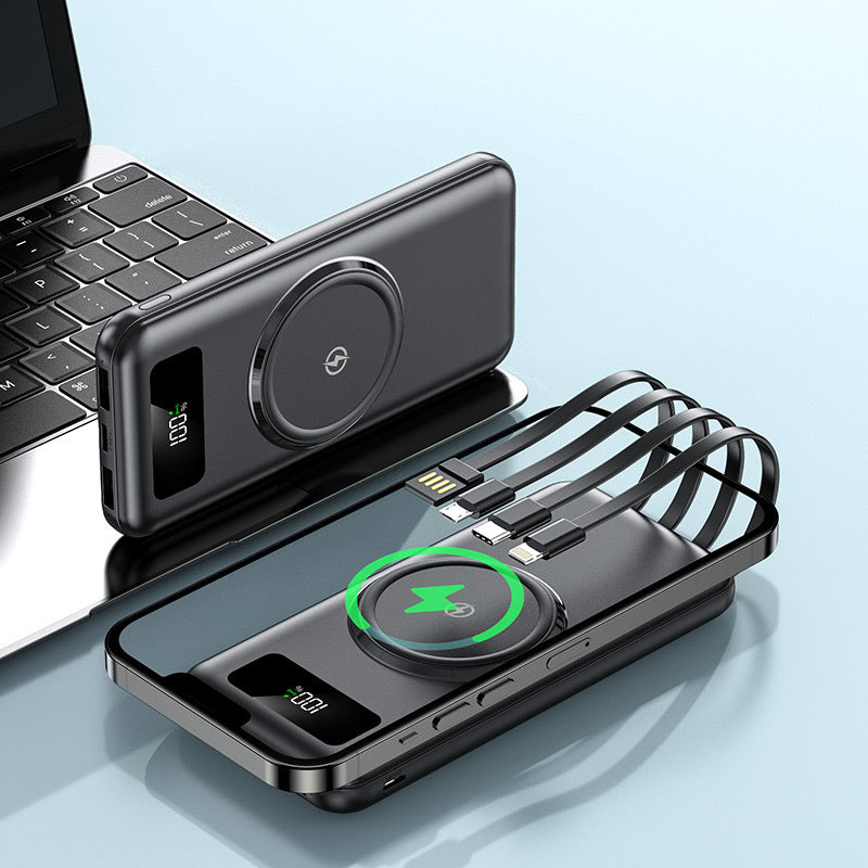 Portable power bank with integrated Qi charging function and digital display Bowlift
