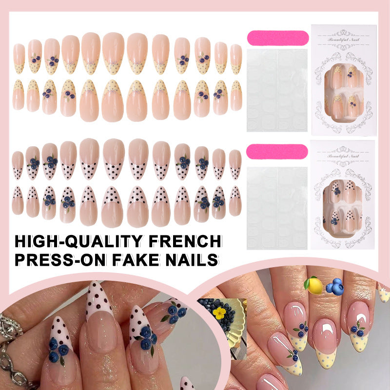 French Tip Floral Press-On Nail Set Bowlift