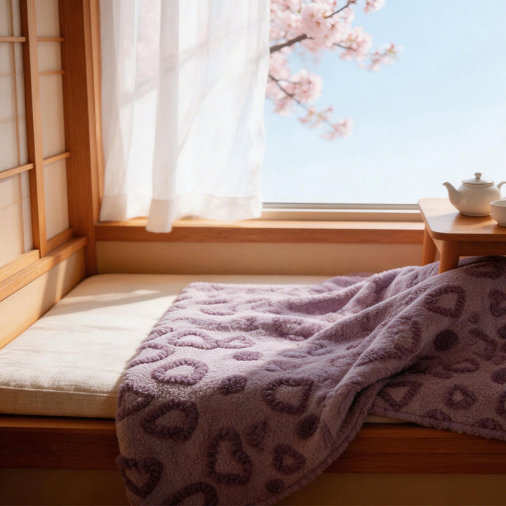 Women's Cozy Fleece Blanket with Heart Design Bowlift