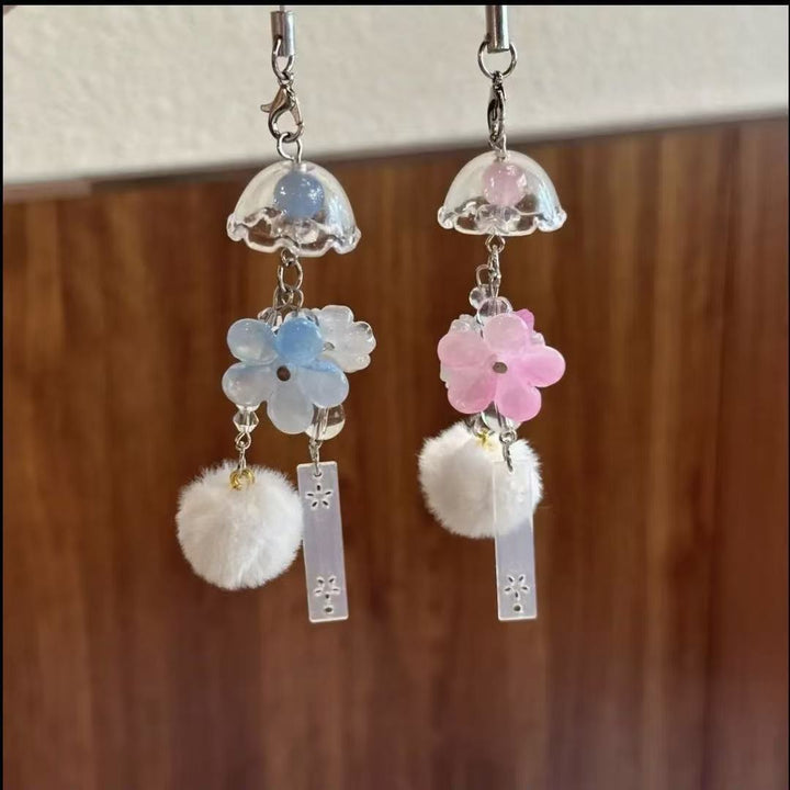 Decorative Flower and Pom Pom Charm Keychain Bowlift