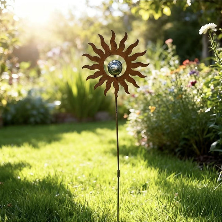 Sun Garden Stake with Reflective Gazing Orb Bowlift