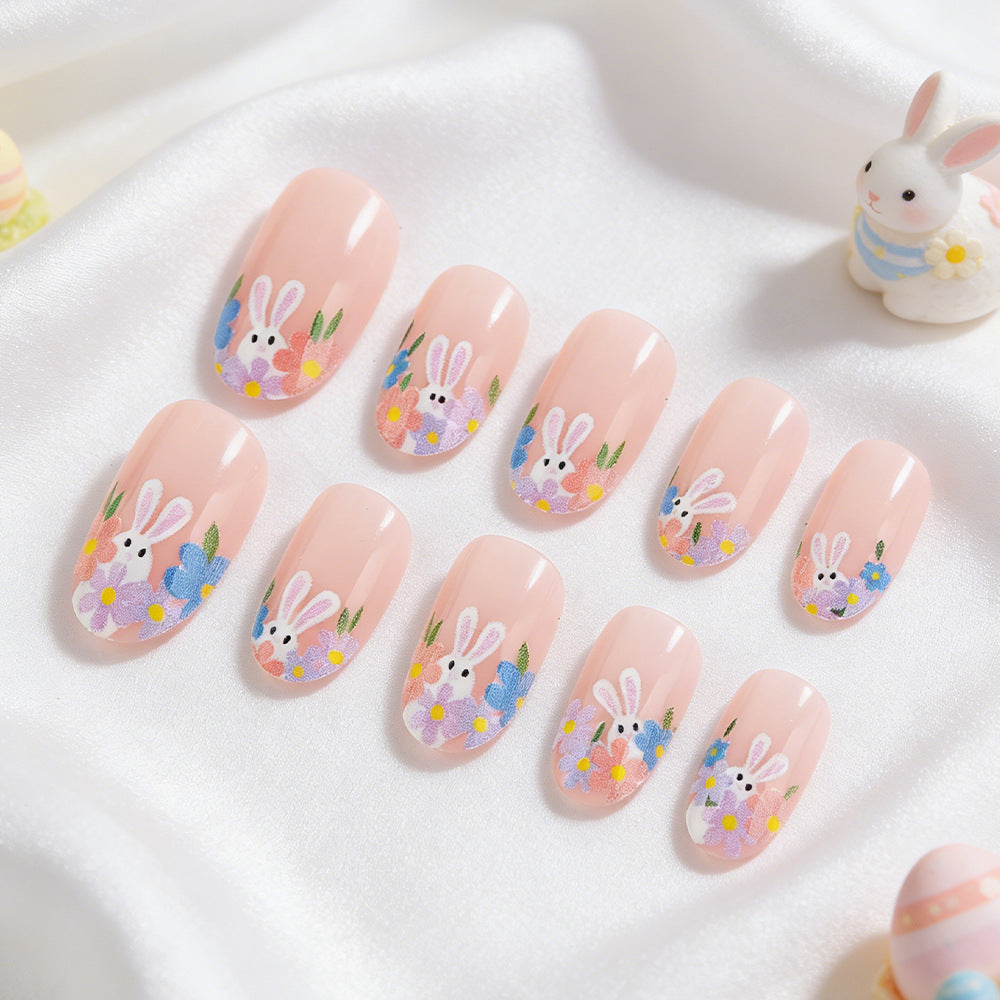 Artistic Floral Bunny Press-On Nails Bowlift